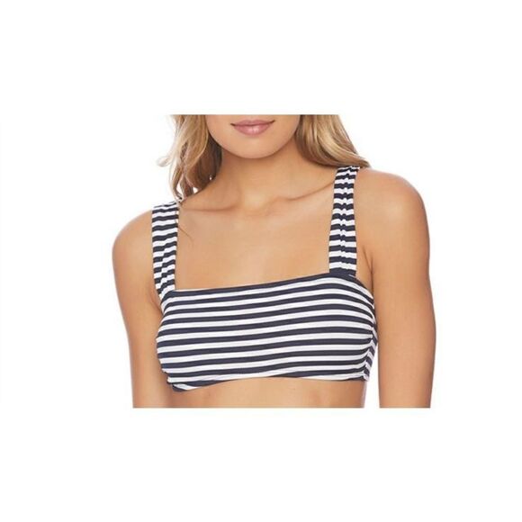 B-278 SPLENDID Never Enough Bandeau Straps Bikini Top Swim NAVY STRIPE S NWT - Picture 1 of 1